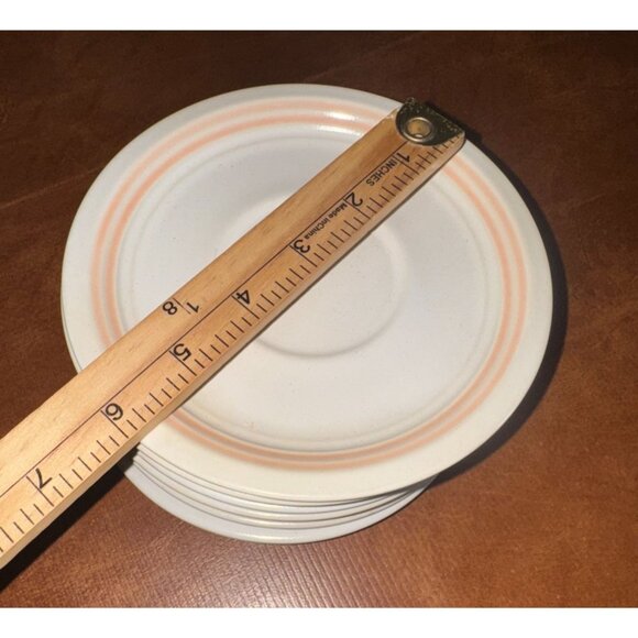 Genuine Stoneware 6" Plate With Peach Rim Stripe - Picture 3 of 3